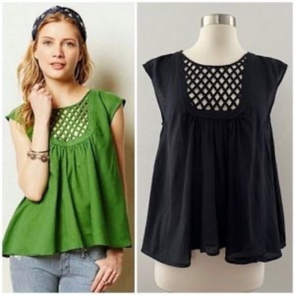 Anthropologie HD in Paris lattice top sleeveless black XSP 100% cotton - Picture 1 of 4
